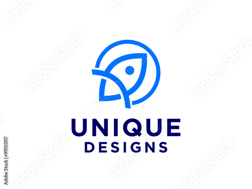 Rocket Logo. Blue Geometric Shapes Simple Rocket Icon isolated on White Background. Usable for Business and Technology Logos.