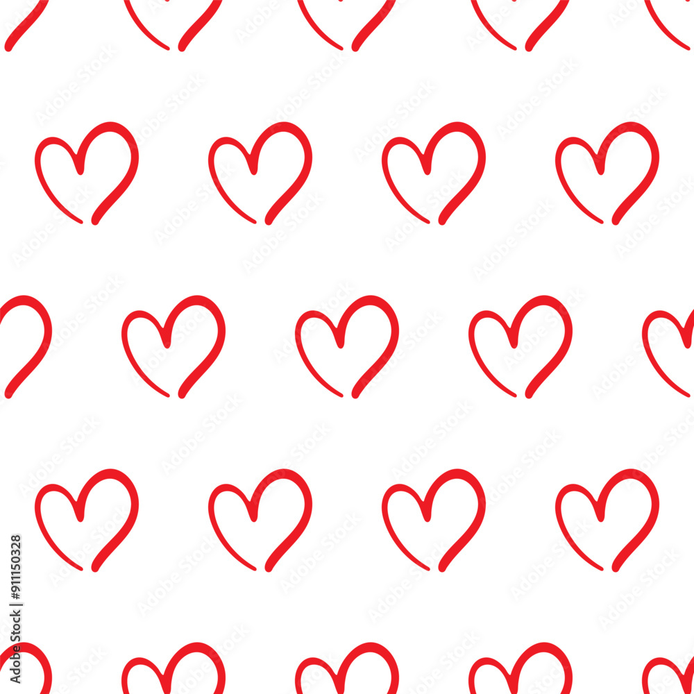 Hand drawn doodle red heart seamless pattern on white background. Cute love hearts Repeating pattern for Valentine's day holiday backdrop texture, romantic wedding design Hand drawn doodle red heart seamless pattern on white background. Cute love hearts Repeating pattern for Valentine's day holiday backdrop texture, romantic wedding design