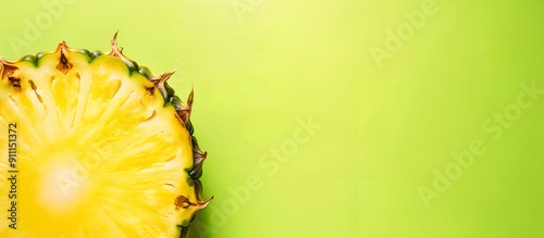 close up of slice of pineapple on the lime green background