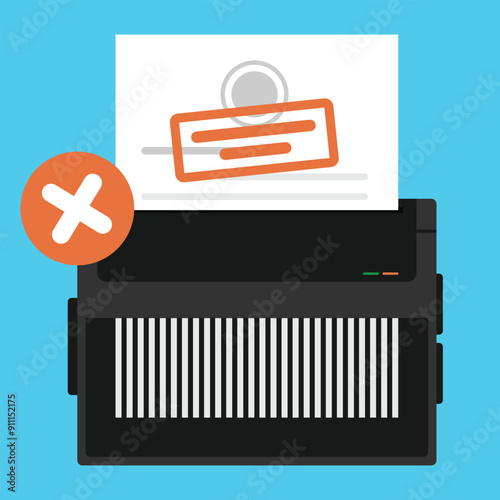 Paper shredder confidential, Office document protection, Confidential stamp document insert to a shredder machine with a wrong icon.