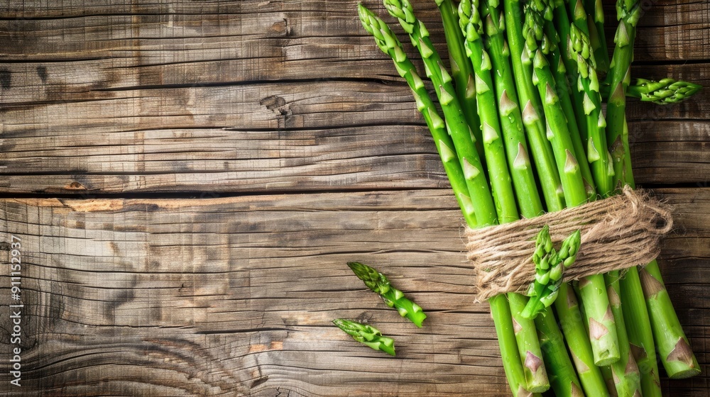 Fresh green asparagus on rustic wooden background rich in vitamins and minerals Fresh green asparagus on rustic wooden background rich in vitamins and minerals