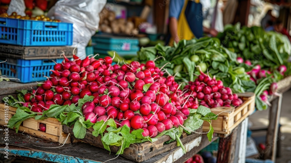 Fresh red radishes sold at a Turkish farmers market Fresh red radishes sold at a Turkish farmers market