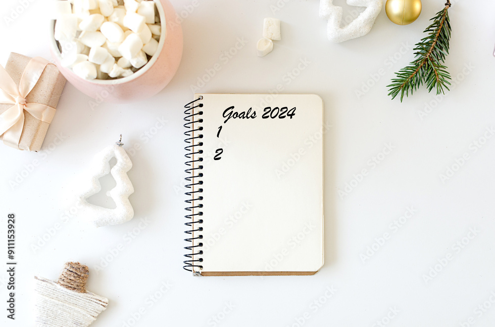 Fototapeta premium New year resolution concepts. 2024 goals or plans list with notebook,