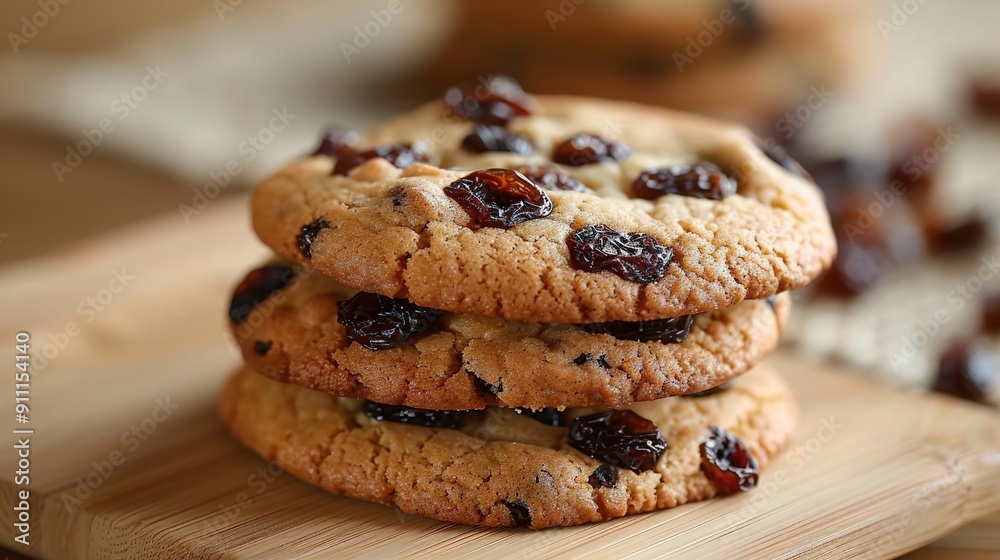 Raisin Cookies on Wooden Cutting Board - Food Photography