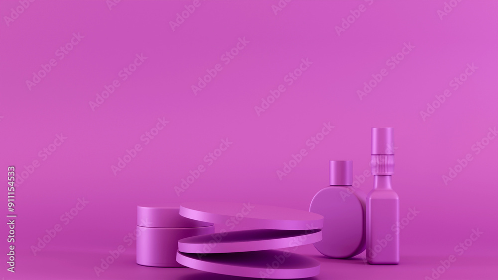 Minimalist beauty product display in a monochromatic purple setting. Showcasing elegant cosmetic containers with sleek, modern designs, perfect for branding and product presentations. Minimalist beauty product display in a monochromatic purple setting. Showcasing elegant cosmetic containers with sleek, modern designs, perfect for branding and product presentations.