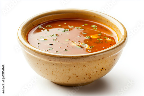 bowls of tomato soup, on white background