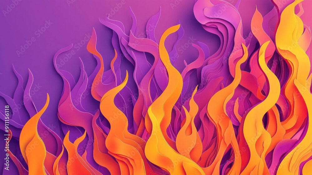 Abstract paper-cut art with flowing patterns in purple, orange, and yellow hues Generative AI Abstract paper-cut art with flowing patterns in purple, orange, and yellow hues Generative AI