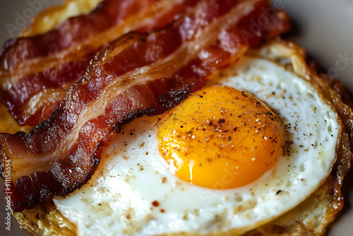 Fried Egg and Crispy Bacon Closeup