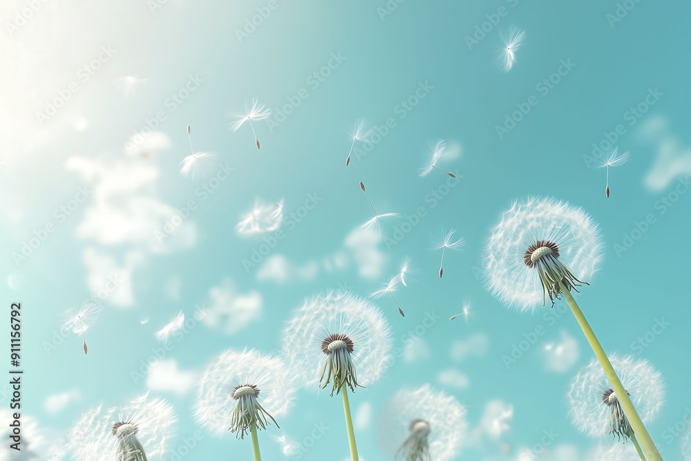 Fototapeta premium Dandelions Releasing Seeds into the Sky