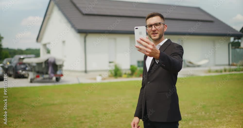 Real Estate Agent Talks to Client via Video and Shows House Real Estate Agent Talks to Client via Video and Shows House