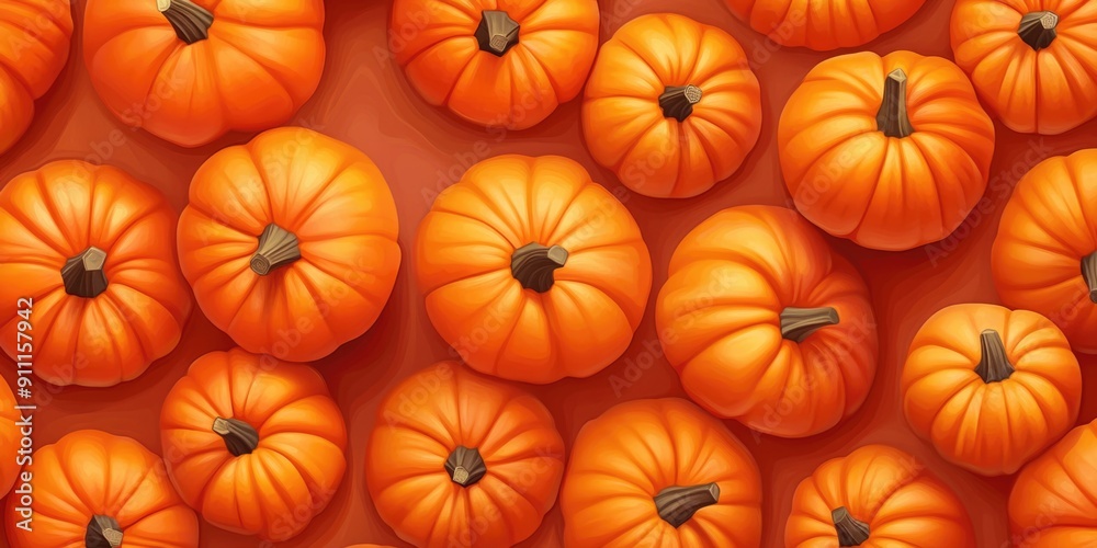 A selection of small orange pumpkins arranged on a table A selection of small orange pumpkins arranged on a table