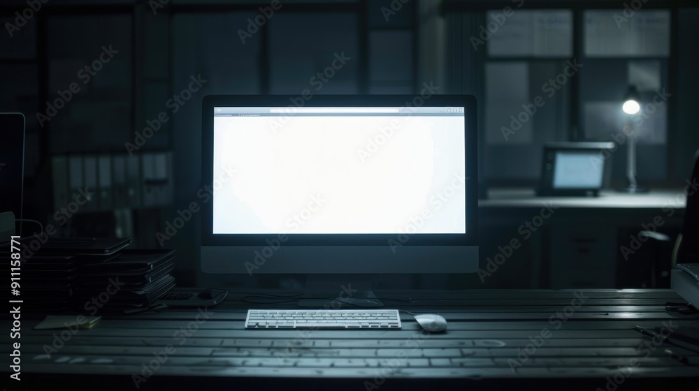 Computer monitor with blank screen on office desk. Computer monitor with blank screen on office desk.