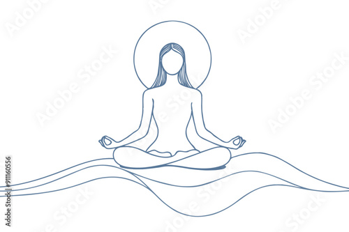A person meditating in a state of Zen calm, vector illustration with lines and curves for yoga and meditation applications or websites.
