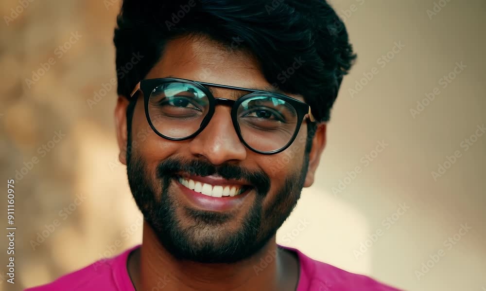 Portrait of a smiling Indian man in eyeglasses and pink shirt Portrait of a smiling Indian man in eyeglasses and pink shirt
