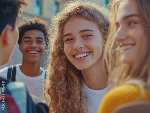 Group of friends or family members posing together, casual and natural photo