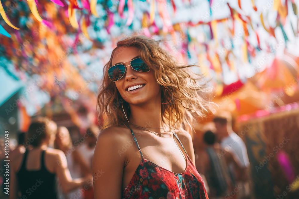 Image of happy people spending time at a festival generative AI Image of happy people spending time at a festival generative AI