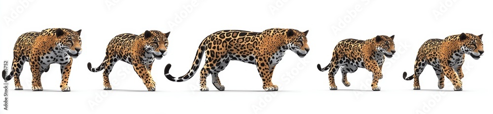 Jaguar collection, isolated on a white background, sitting, lying, and standing Jaguar collection, isolated on a white background, sitting, lying, and standing