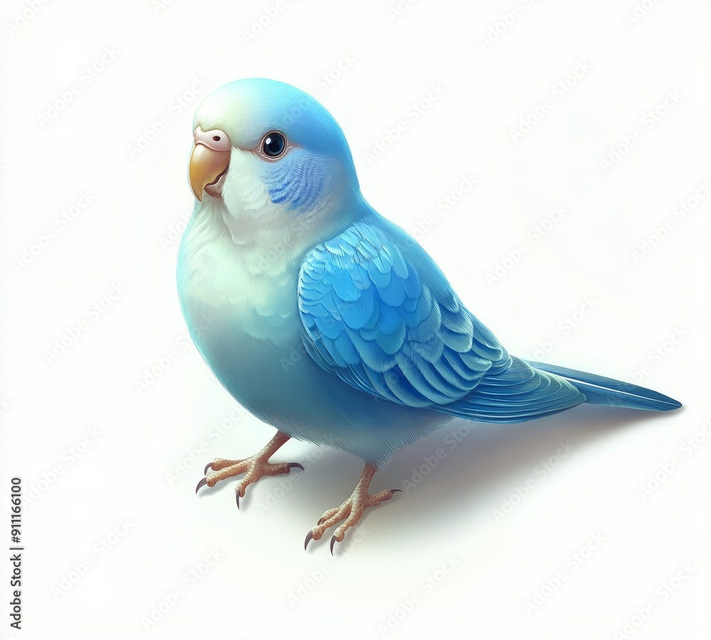 A white background is featured with a blue parakeet parrot, a generative AI based animal A white background is featured with a blue parakeet parrot, a generative AI based animal