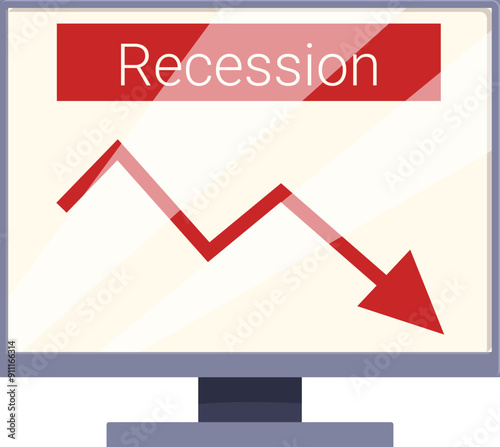 Computer screen displaying a recession graph, symbolizing economic decline and financial crisis
