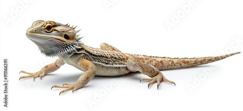 An isolated PNG image of a bearded dragon lizzard isolated against a white background created using generative stock