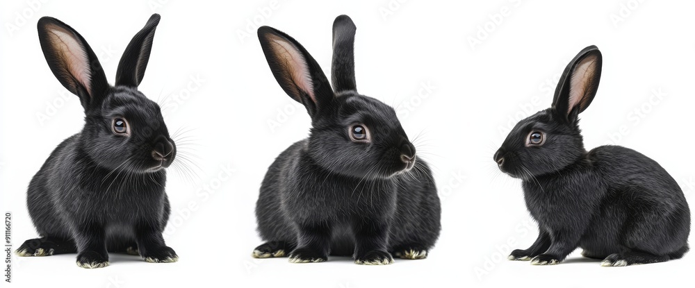 This set includes three black rabbits (portraits, sittings, side views ...