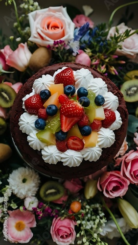 A Delectable Close Up Photo Of A Scrumptious-chocolate Cake With Cream Nuts And Chocolate Spread