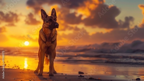 German Shepherd at Sunset