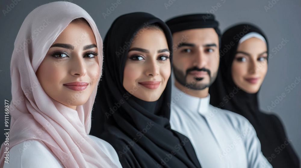 A group of people wearing black and white clothing and headscarves A group of people wearing black and white clothing and headscarves