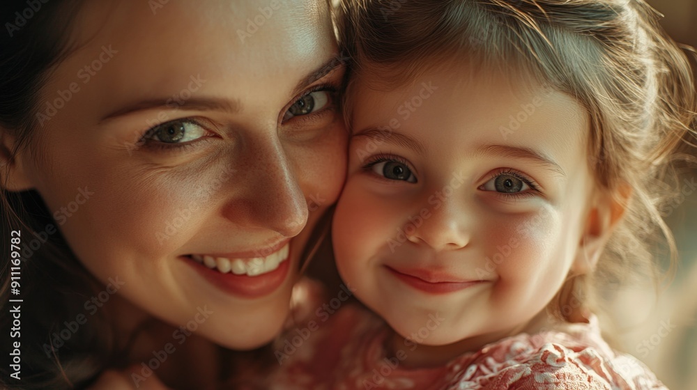 Fototapeta premium A woman holds a little girl in her arms, capturing a moment of tenderness and care