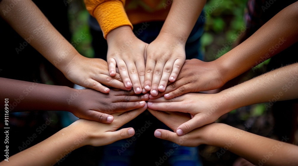 People of various ethnicities holding hands in a circle outdoors