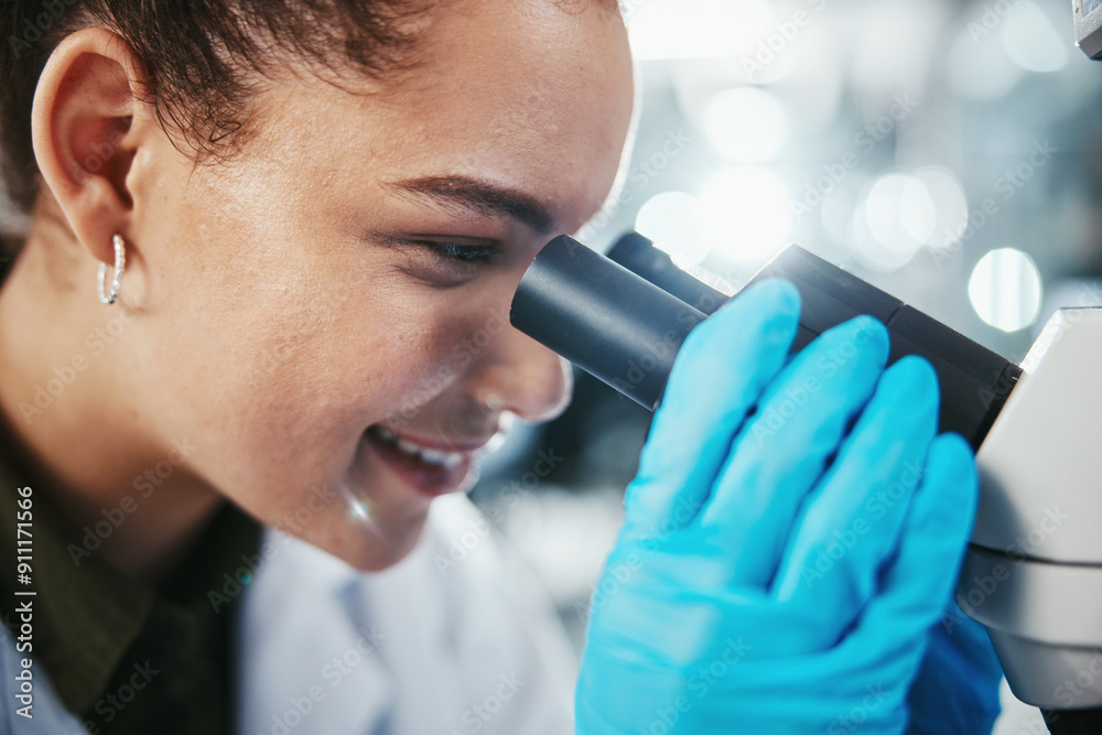 Woman, healthcare and microscope as scientist in lab for experiment research, medical data or study bacteria. Person, researcher and biotechnology for pharmaceutical development of vaccine production Woman, healthcare and microscope as scientist in lab for experiment research, medical data or study bacteria. Person, researcher and biotechnology for pharmaceutical development of vaccine production