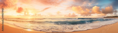 Panoramic landscape of amazing beach sunrise