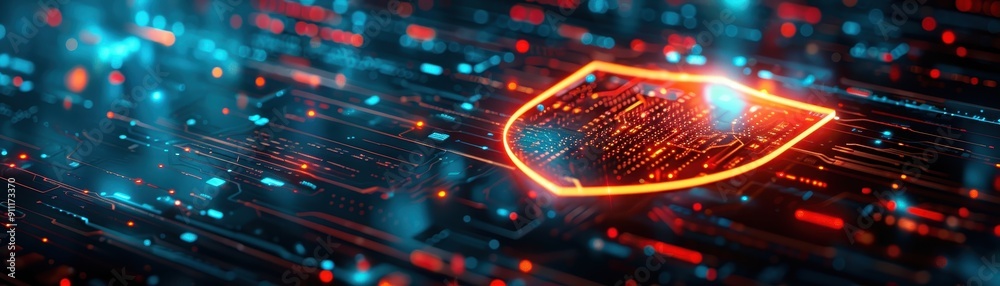 Futuristic Cybersecurity Concept with Digital Shield on a High-Tech Circuit Board Background Futuristic Cybersecurity Concept with Digital Shield on a High-Tech Circuit Board Background