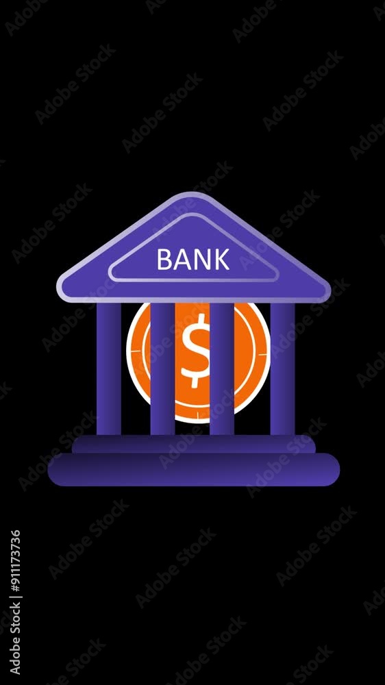 Vertical animated video with bank icon animation, depicting banking activities and saving money Vertical animated video with bank icon animation, depicting banking activities and saving money