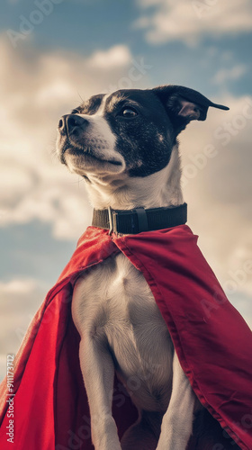 Hund im Supermann Cape photo