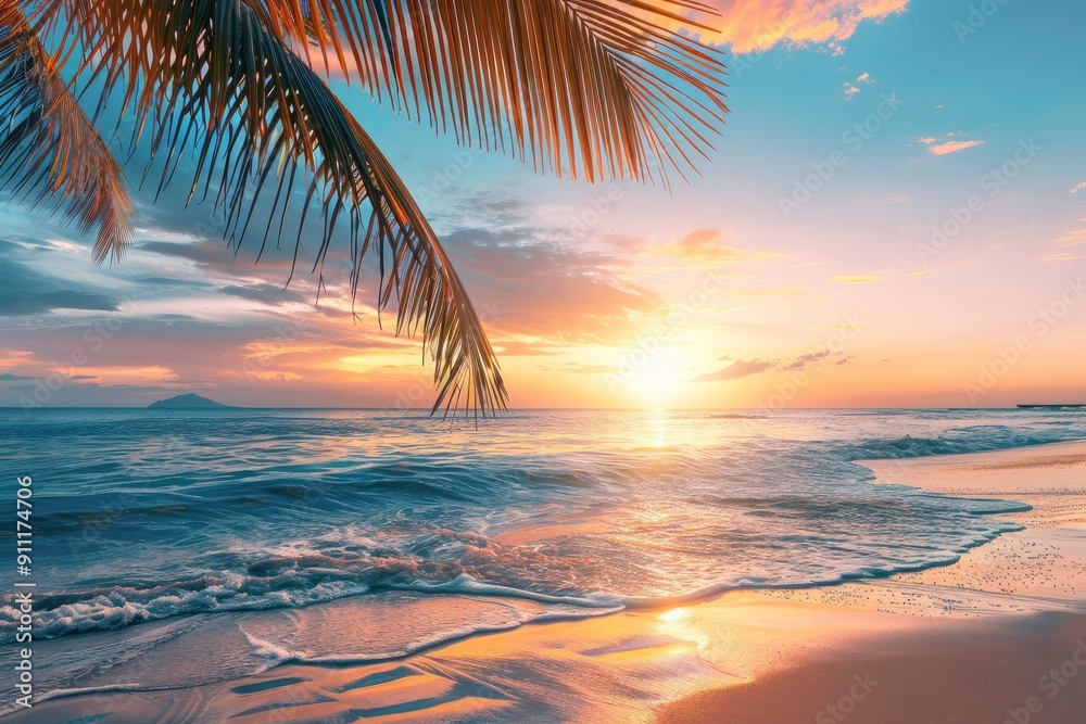 Perfect beach sunset. Beautiful tropical beach scene for background or wallpaper. Summer vacation holiday concept design and copy space with generative ai Perfect beach sunset. Beautiful tropical beach scene for background or wallpaper. Summer vacation holiday concept design and copy space with generative ai
