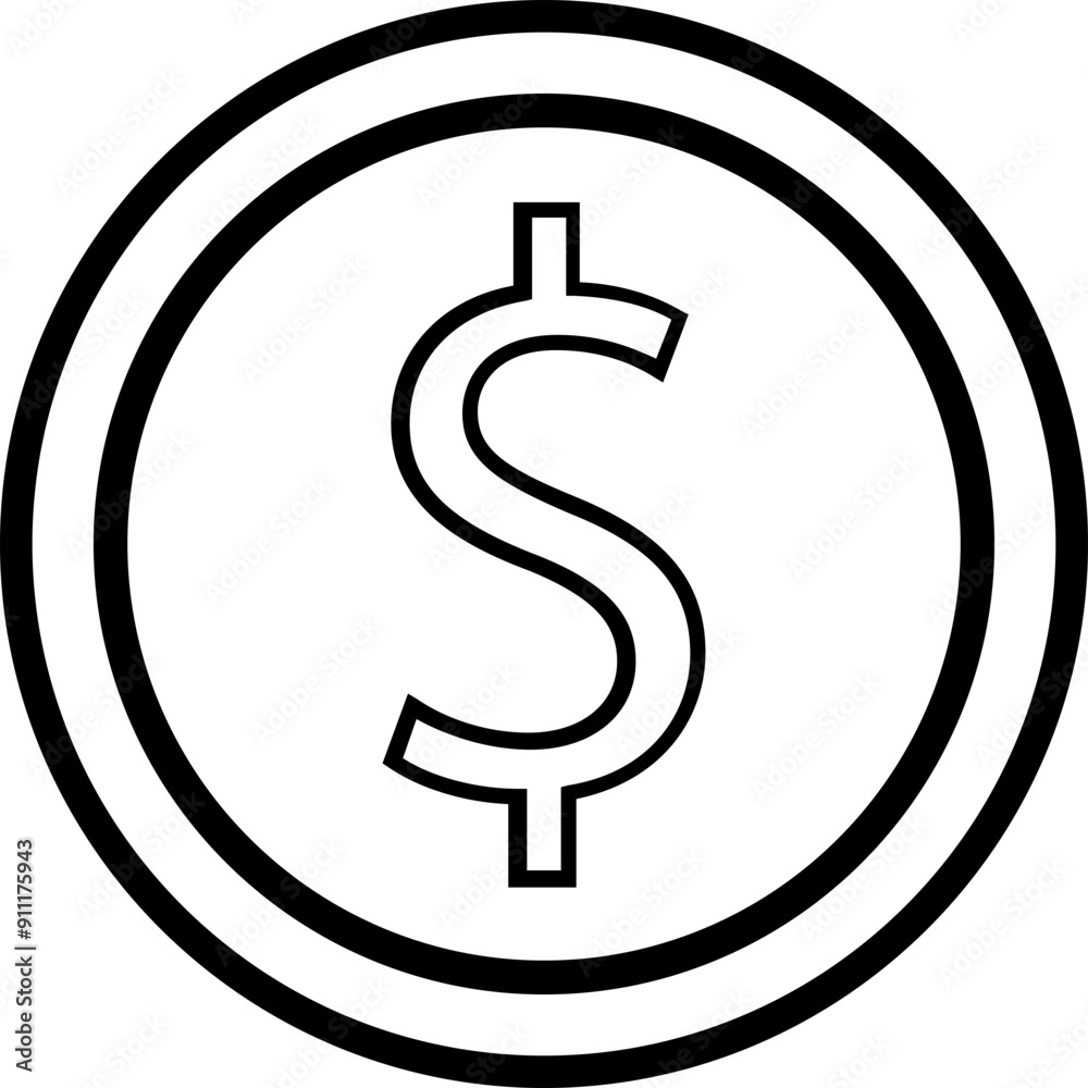 Dollar Coins vector icon in outline style 