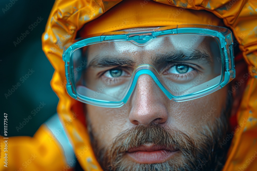 Close Up of a Man's Face Wearing Protective Gear in a Forest