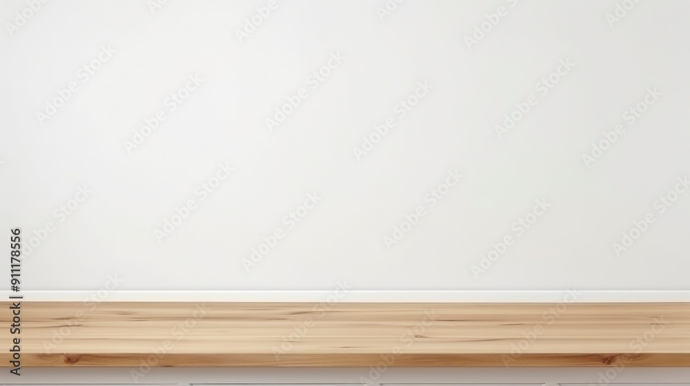 Empty wooden table and white wall background.