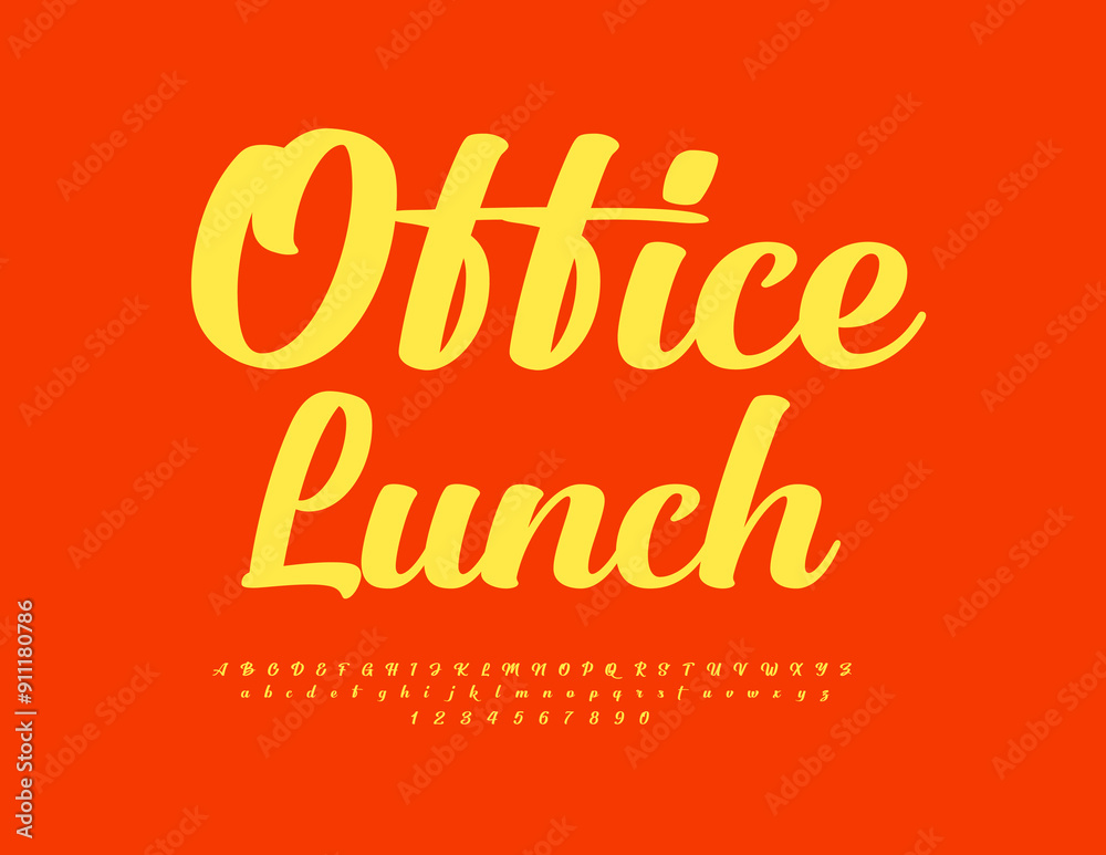Vector advertising flyer Office Lunch. Modern Stylish Font. Calligraphic Alphabet Letters and Numbers set. Vector advertising flyer Office Lunch. Modern Stylish Font. Calligraphic Alphabet Letters and Numbers set.