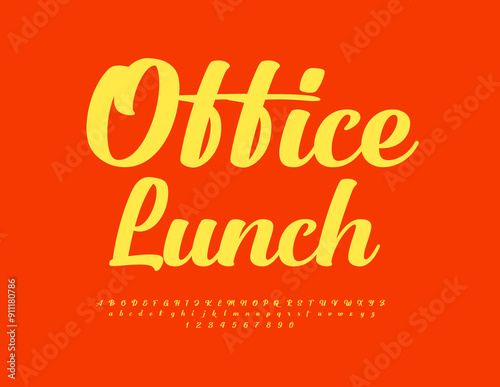 Vector advertising flyer Office Lunch. Modern Stylish Font. Calligraphic Alphabet Letters and Numbers set.