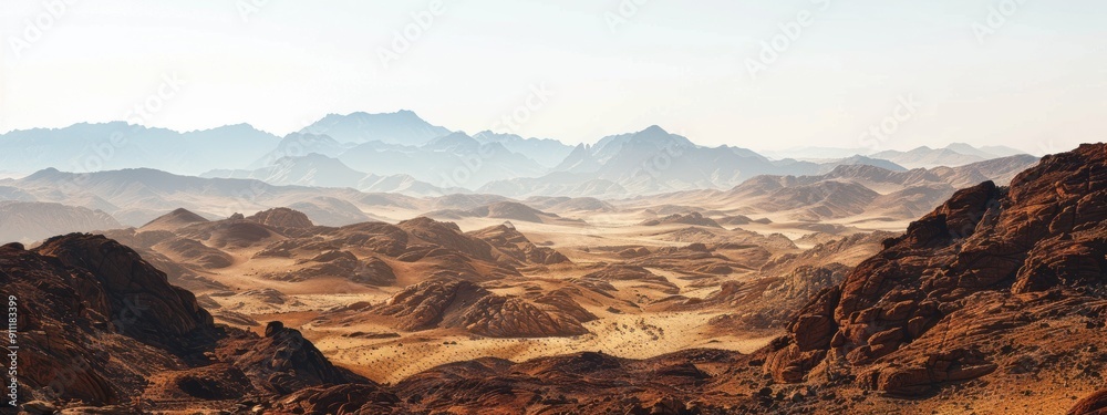 Naklejka premium Desert Landscape with Mountain Range