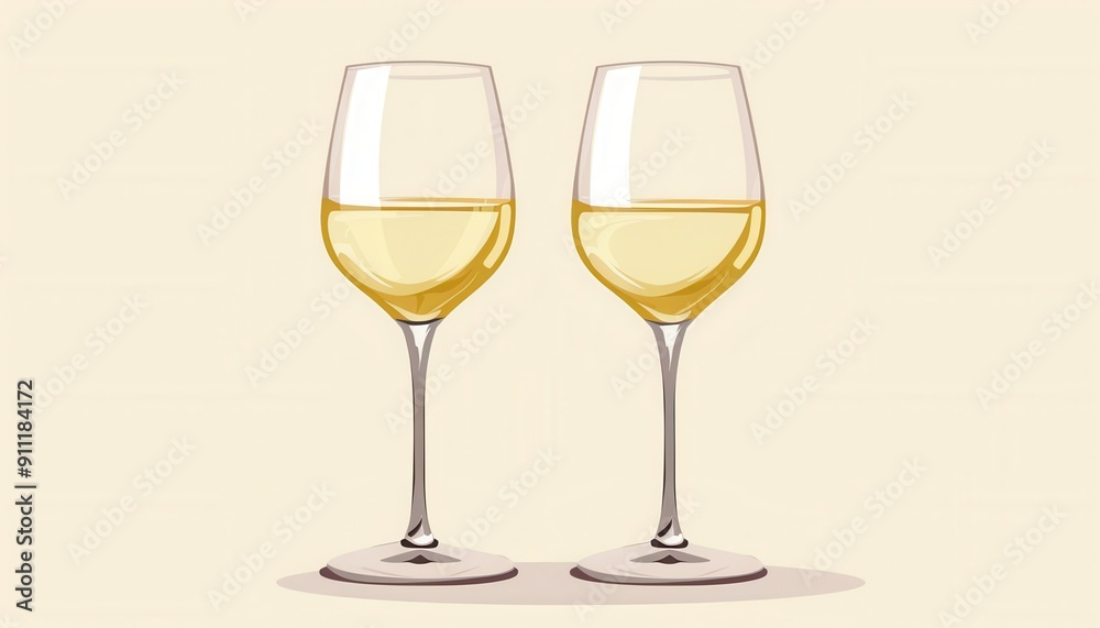 Elegant Wine Glasses Filled With White Wine on a Soft Background Elegant Wine Glasses Filled With White Wine on a Soft Background