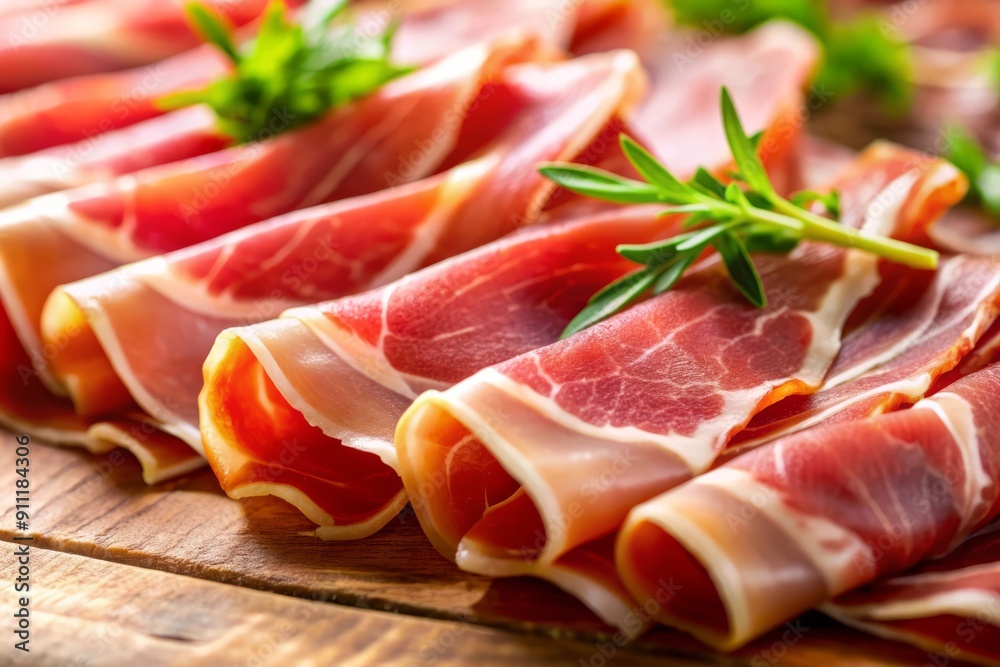 Closeup of Sliced Prosciutto with Rosemary. Closeup of Sliced Prosciutto with Rosemary.