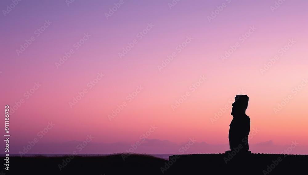 Solitary Figure Silhouetted Against A Vibrant Sunset Over Calm Waters Solitary Figure Silhouetted Against A Vibrant Sunset Over Calm Waters