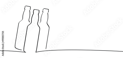Cartoon glass beer bottle line pattern. Beer or or lemonade bottles icon. Beer bottles silhouettes. Alcohol drinks. Alcoholic tools, for  party and drunk sign. Cheers logo