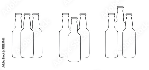 Cartoon glass beer bottle line pattern. Beer or or lemonade bottles icon. Beer bottles silhouettes. Alcohol drinks. Alcoholic tools, for  party and drunk sign. Cheers logo