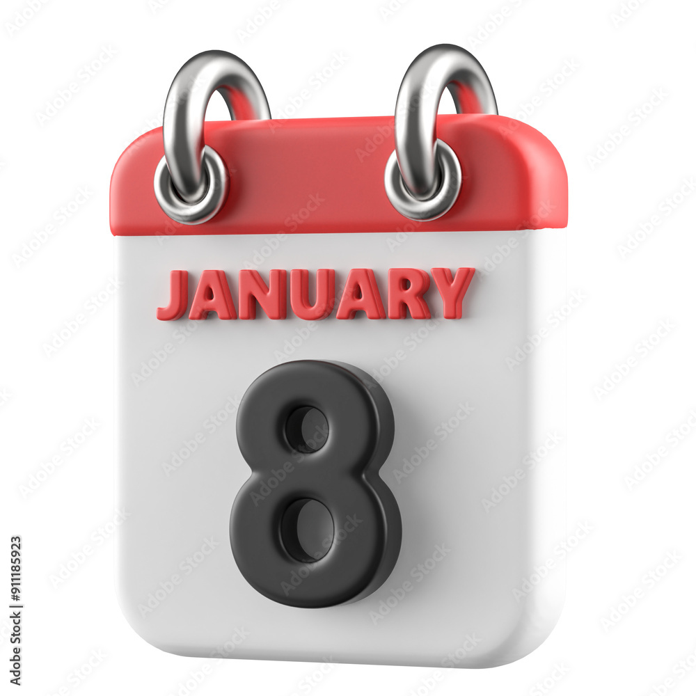 8th January Calendar Icon 3D Render 8th January Calendar Icon 3D Render