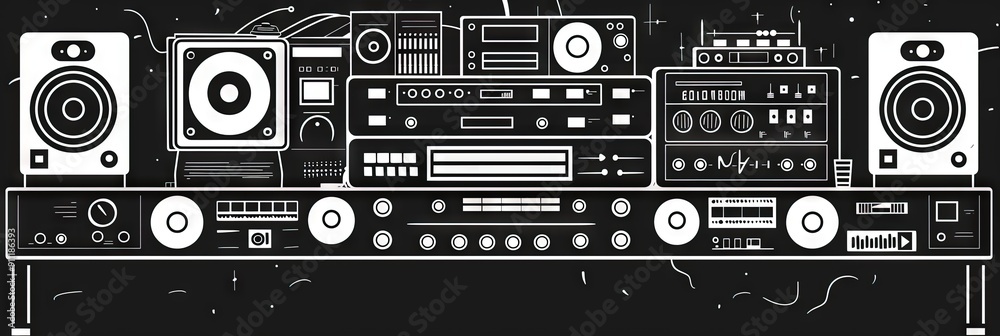 reggae sound system black and white flat illustration reggae sound system black and white flat illustration