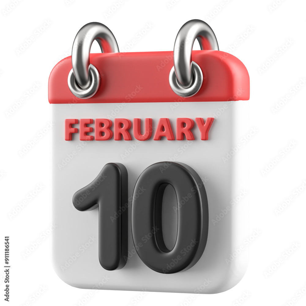 10th February Calendar Icon 3D Render 10th February Calendar Icon 3D Render